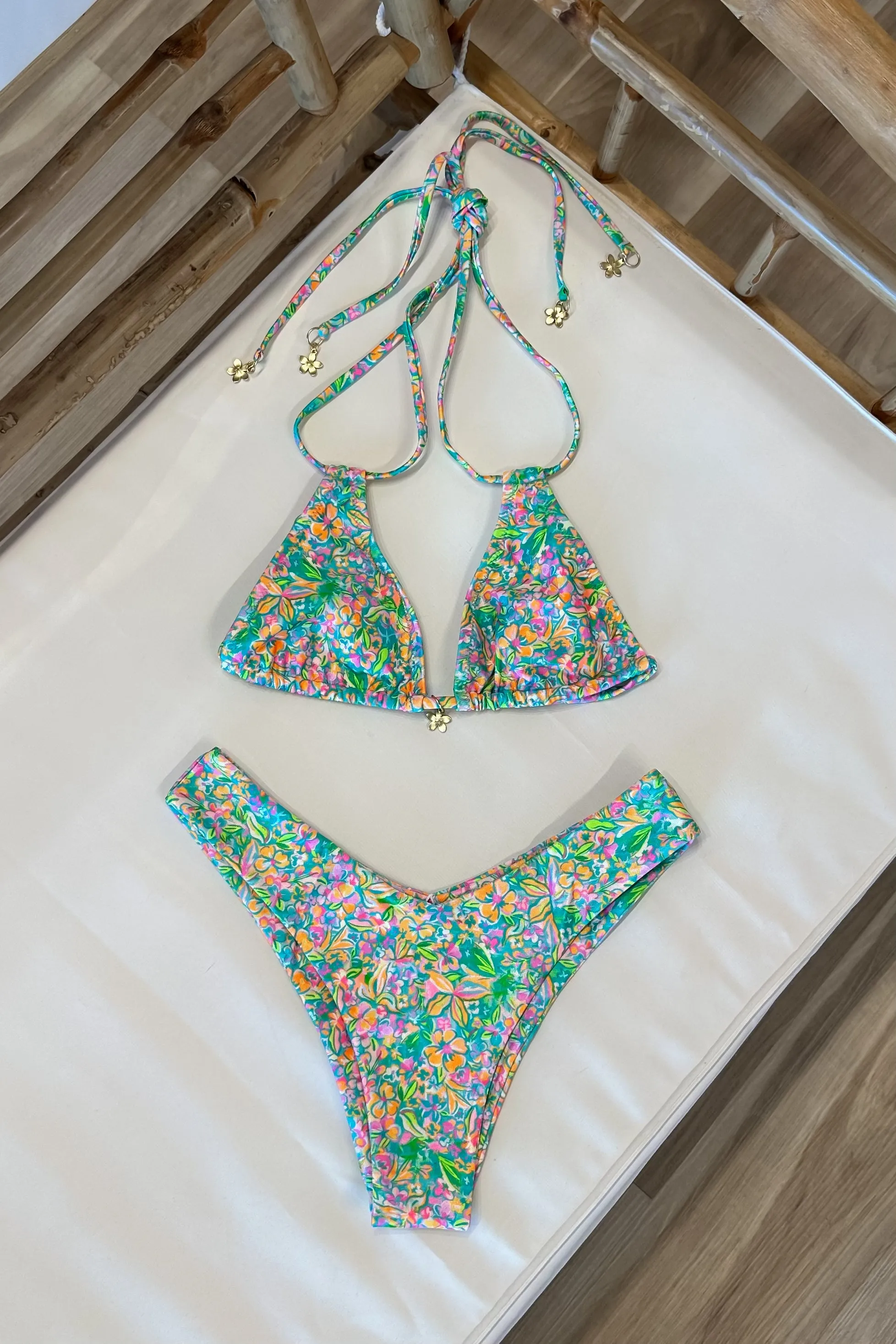 Halter Bralette Bikini Top in Spring Fling