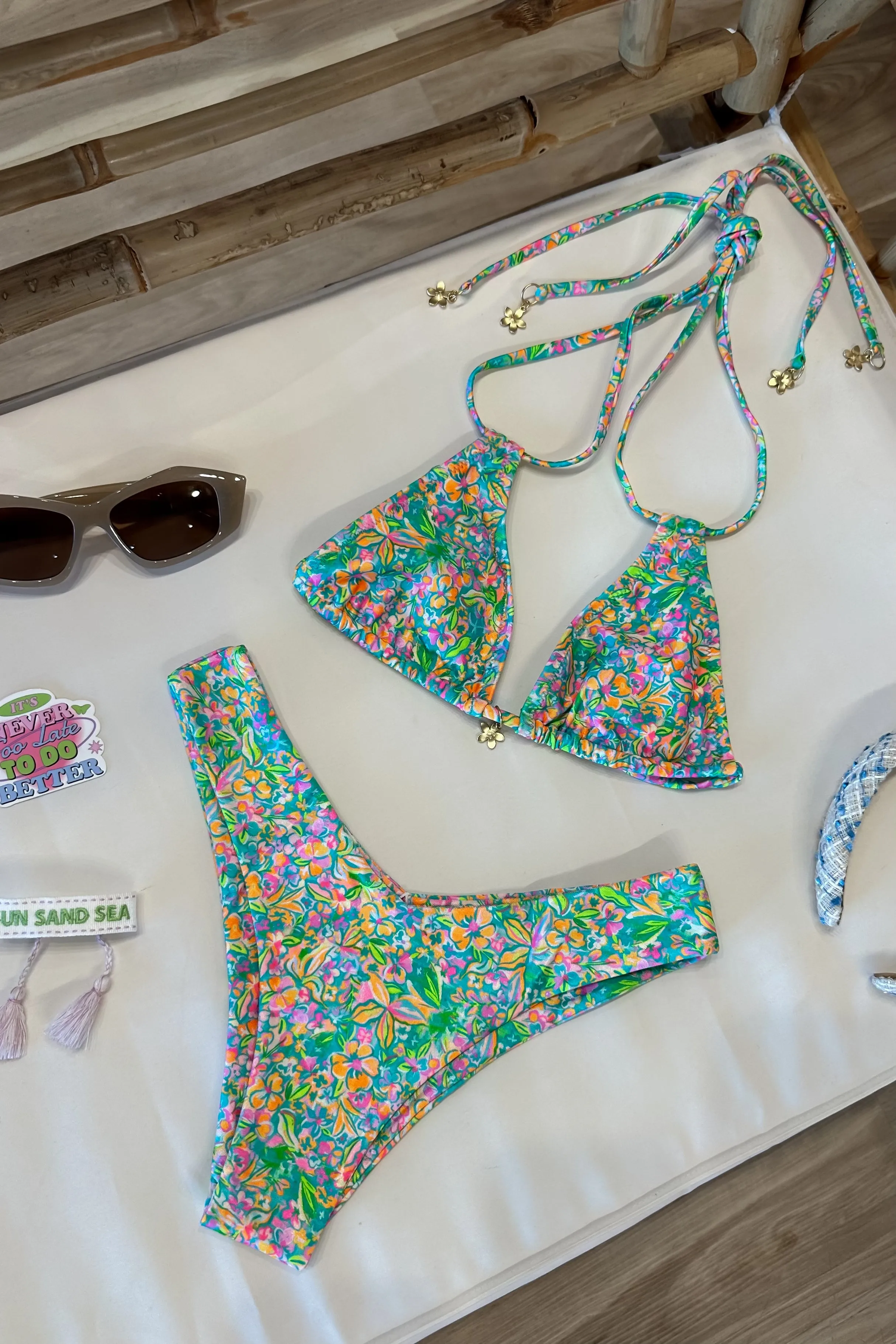 Halter Bralette Bikini Top in Spring Fling