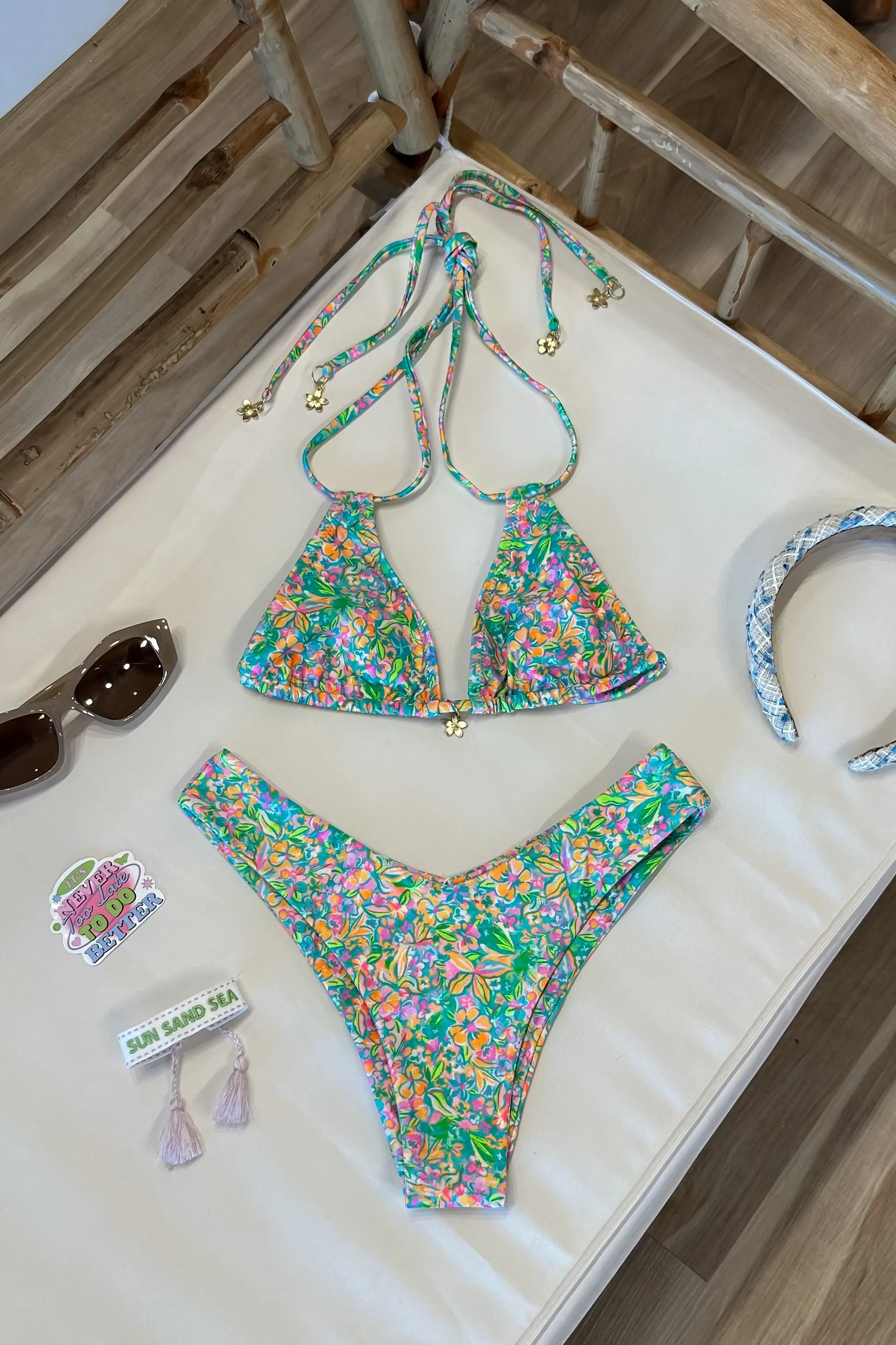 Halter Bralette Bikini Top in Spring Fling
