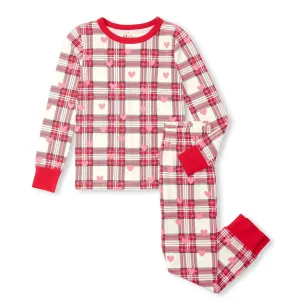 Hatley Organic Pajama Set - Hearts Plaid
