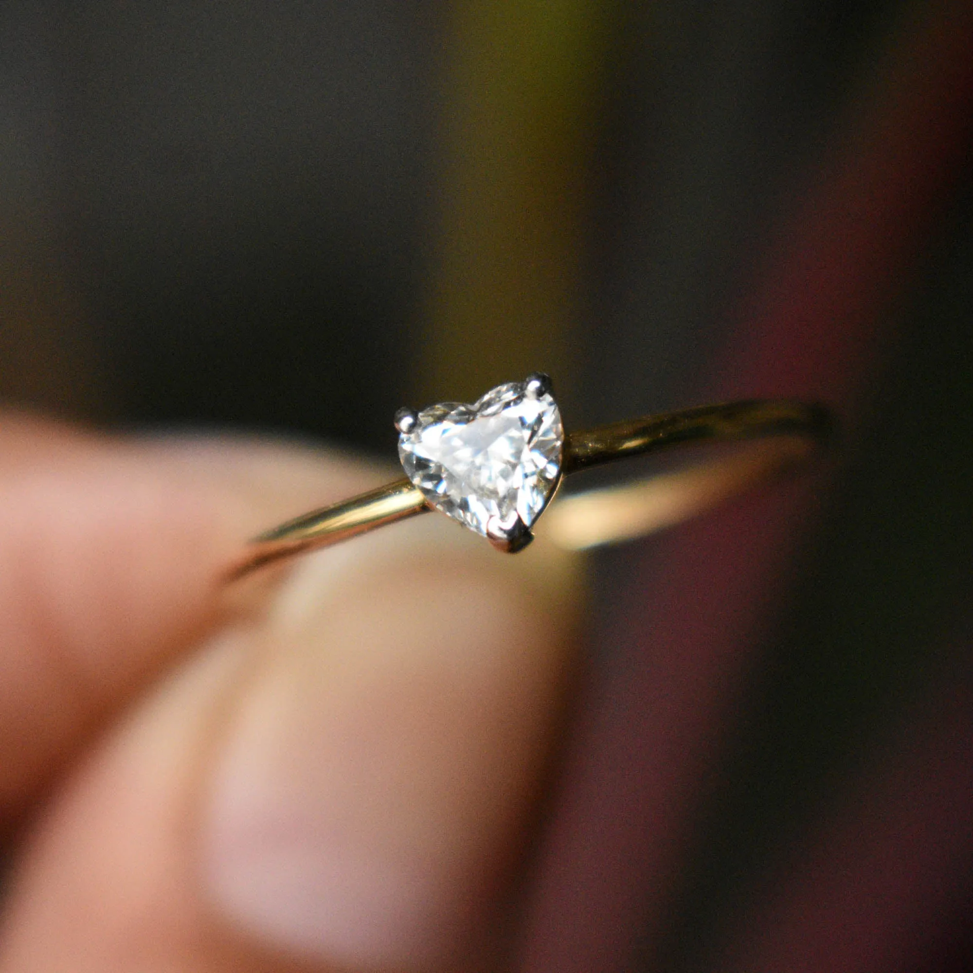 Heart Cut Diamond Minimal Dainty Engagement Ring