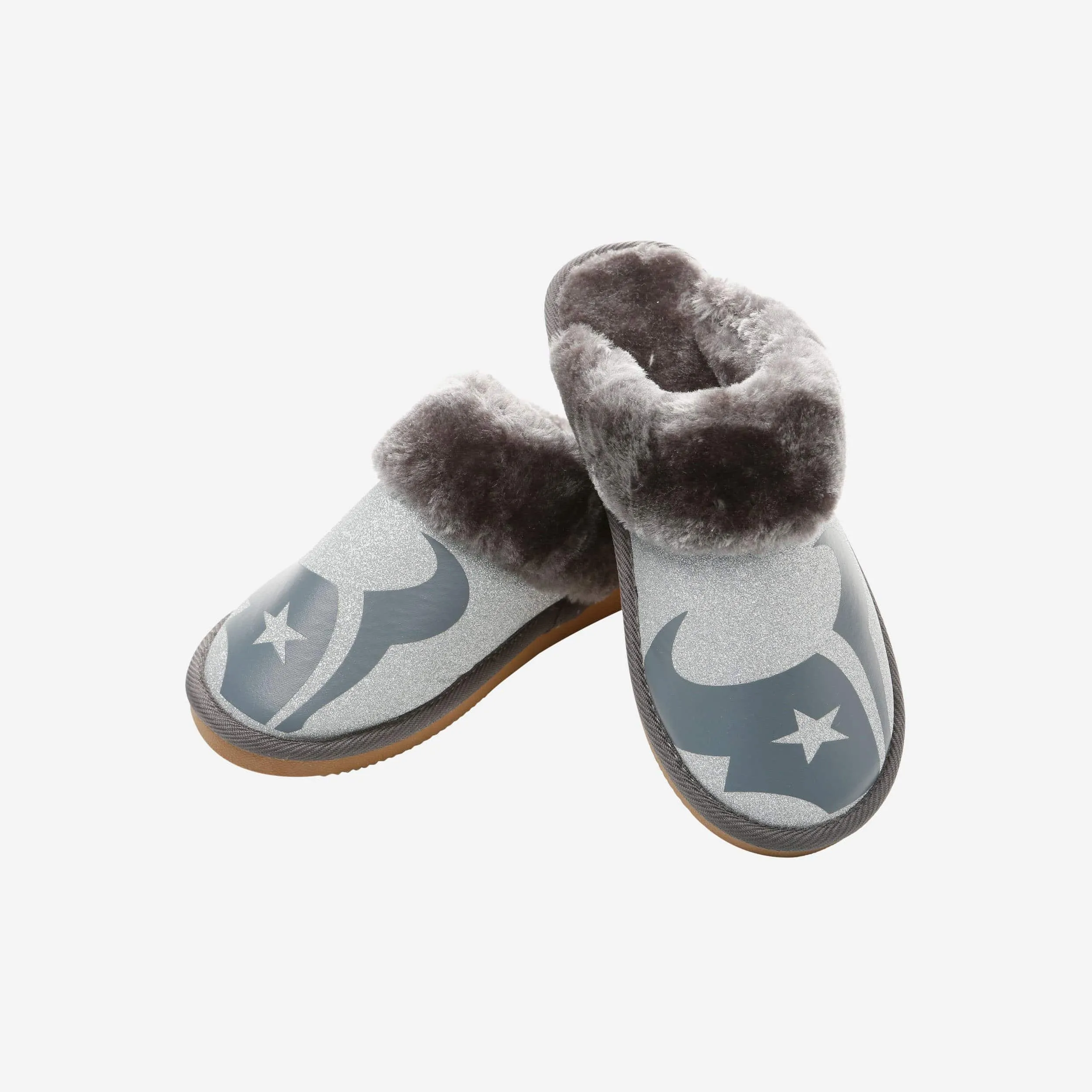 Houston Texans Womens Glitter Open Back Fur Moccasin Slipper