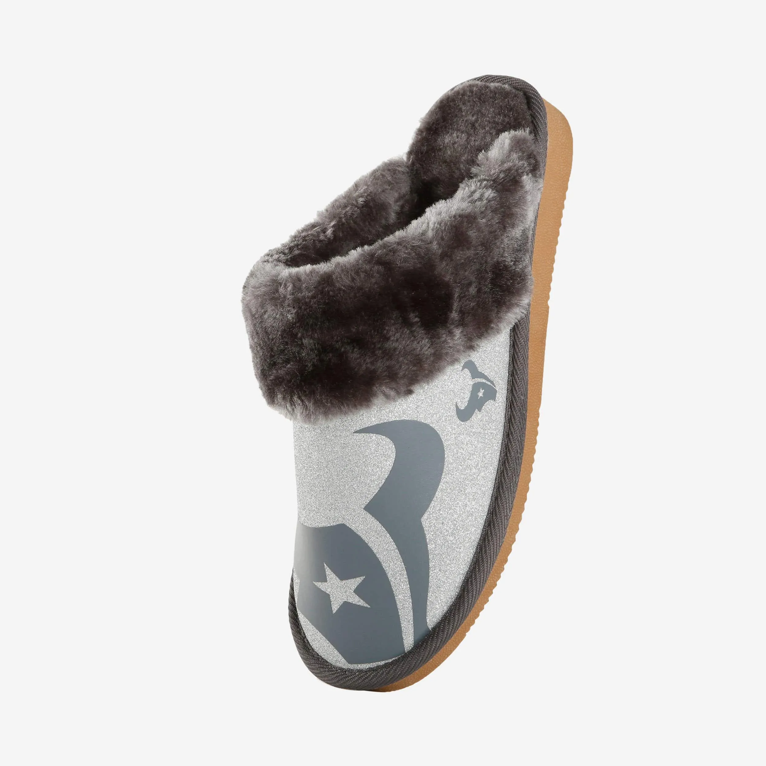 Houston Texans Womens Glitter Open Back Fur Moccasin Slipper