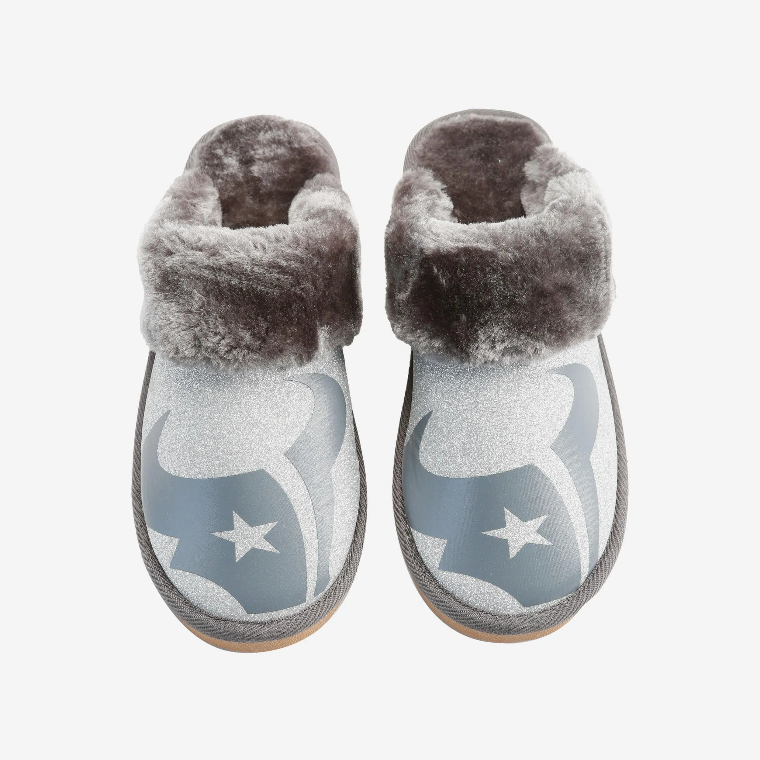 Houston Texans Womens Glitter Open Back Fur Moccasin Slipper