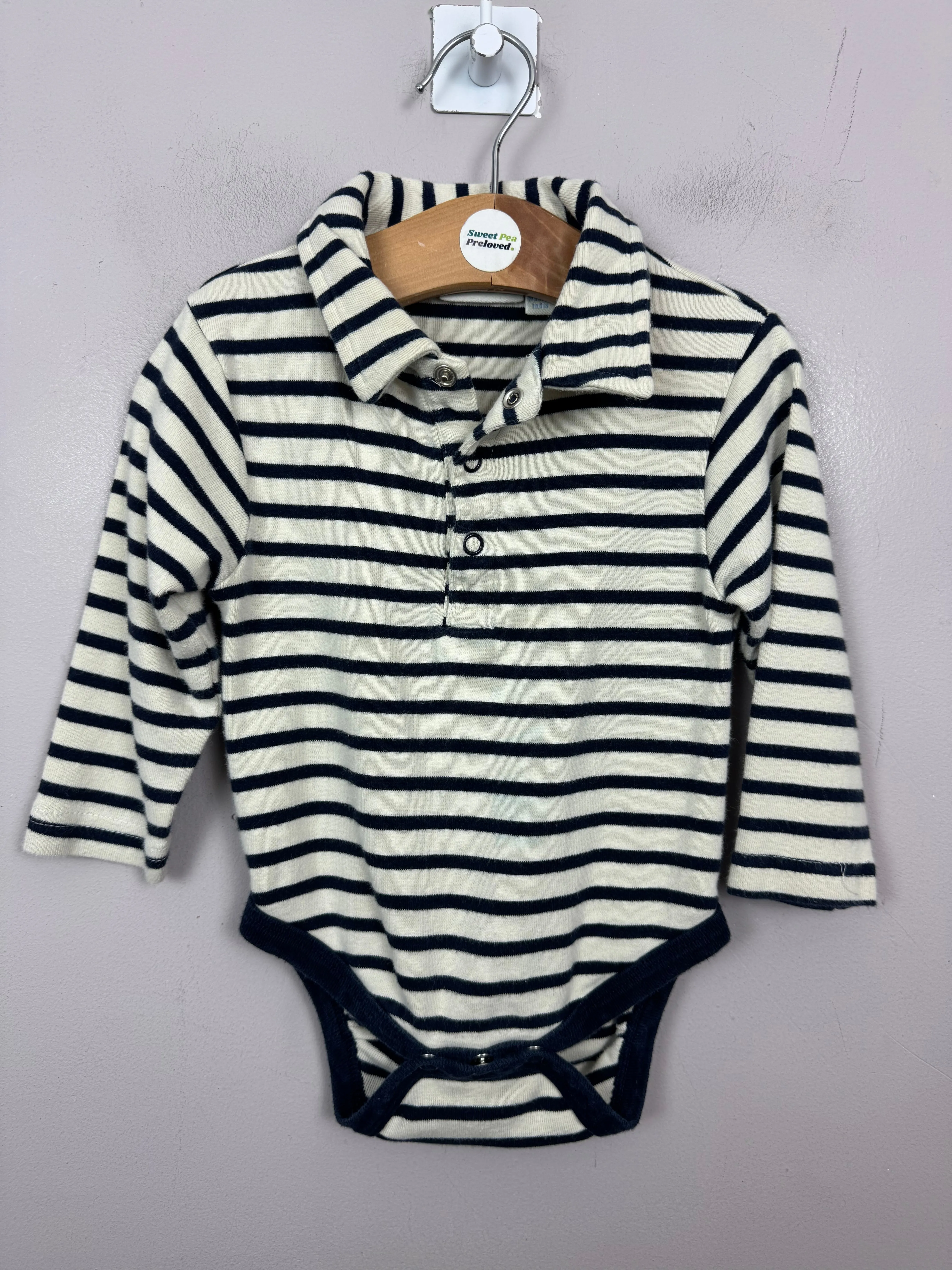 Jojo Maman Bebe Polo Bodysuit - Cream/navy 6-12m