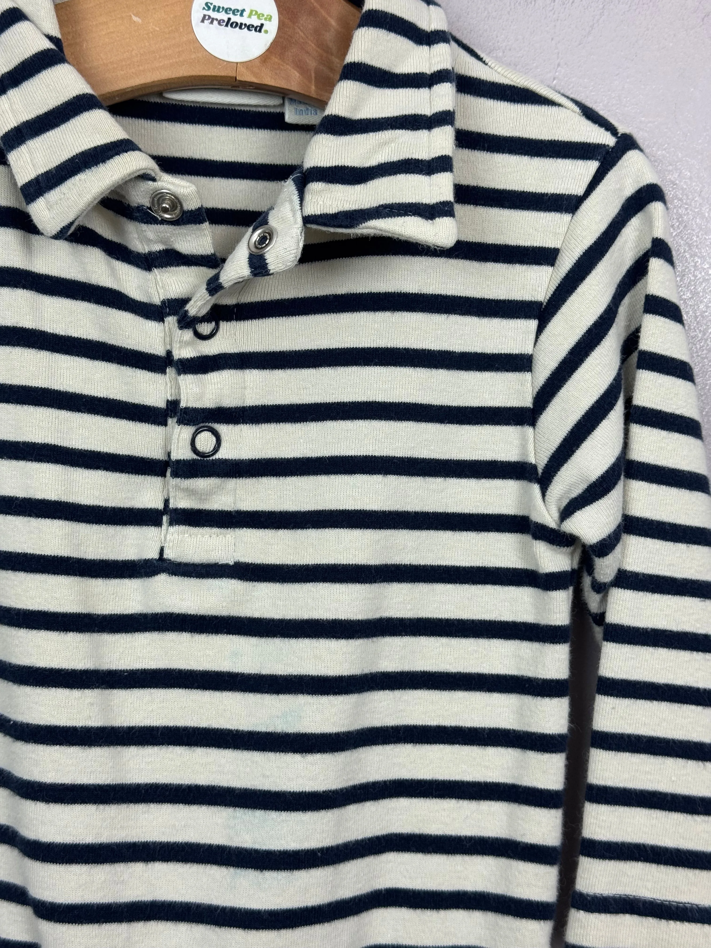 Jojo Maman Bebe Polo Bodysuit - Cream/navy 6-12m