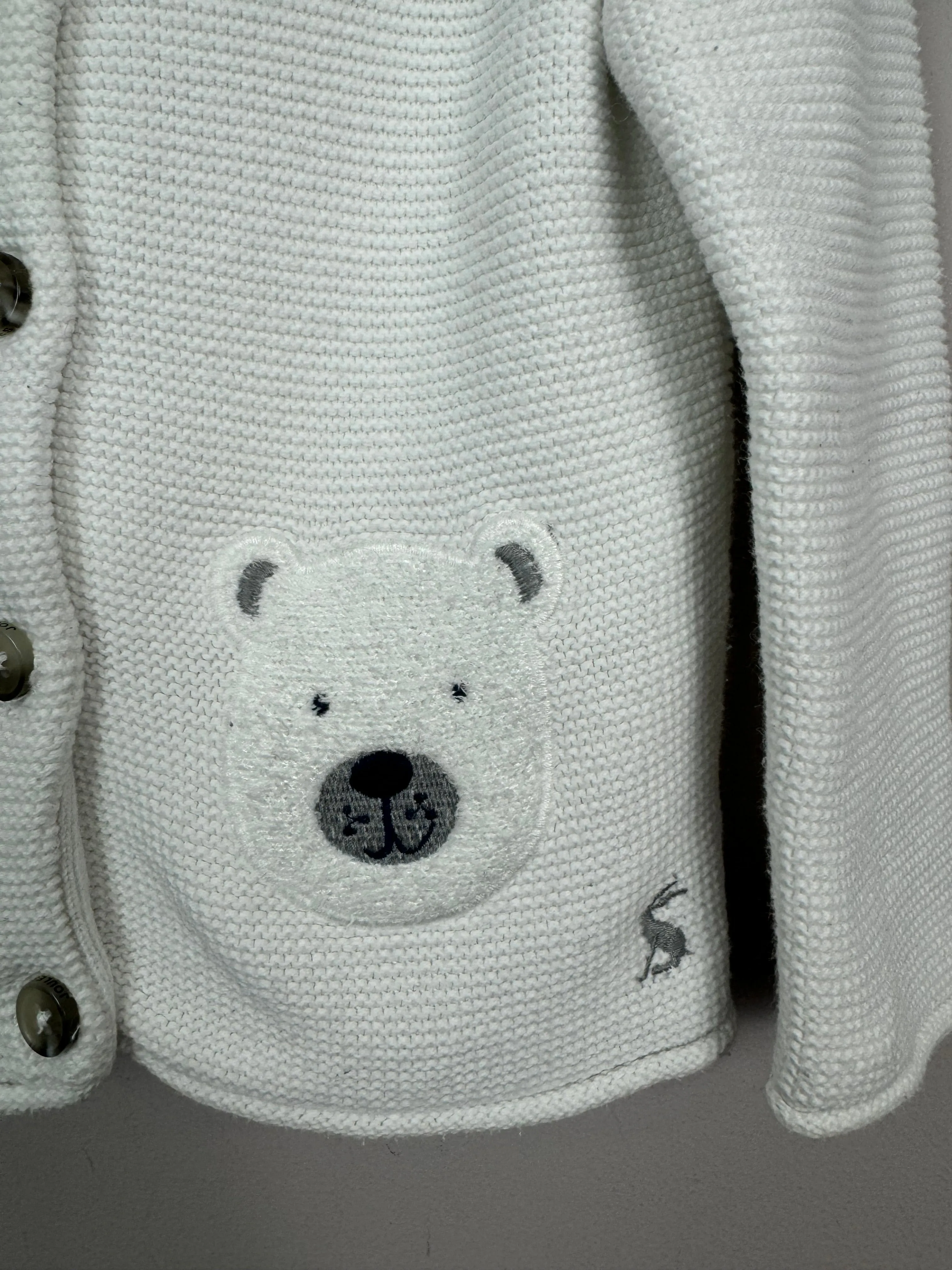 Joules White Hooded Bear Cardigan 6-9m