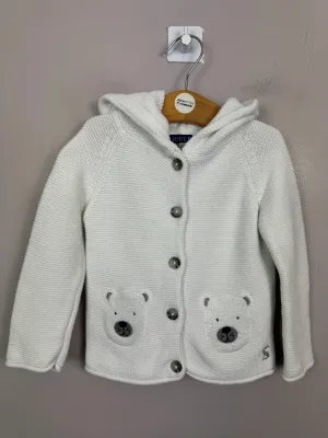 Joules White Hooded Bear Cardigan 6-9m