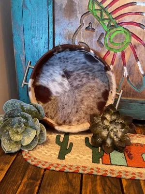 Large ROUND handle cowhide Tray