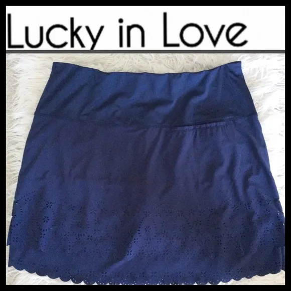 Lucky in Love Laser Cut Scallop Hem Navy Skort