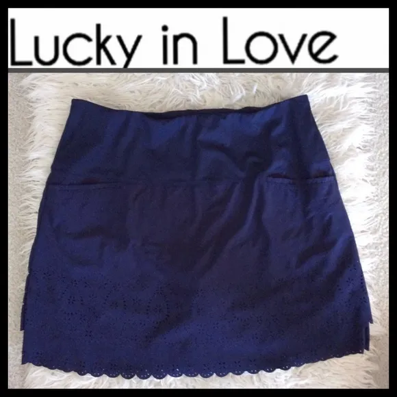 Lucky in Love Laser Cut Scallop Hem Navy Skort