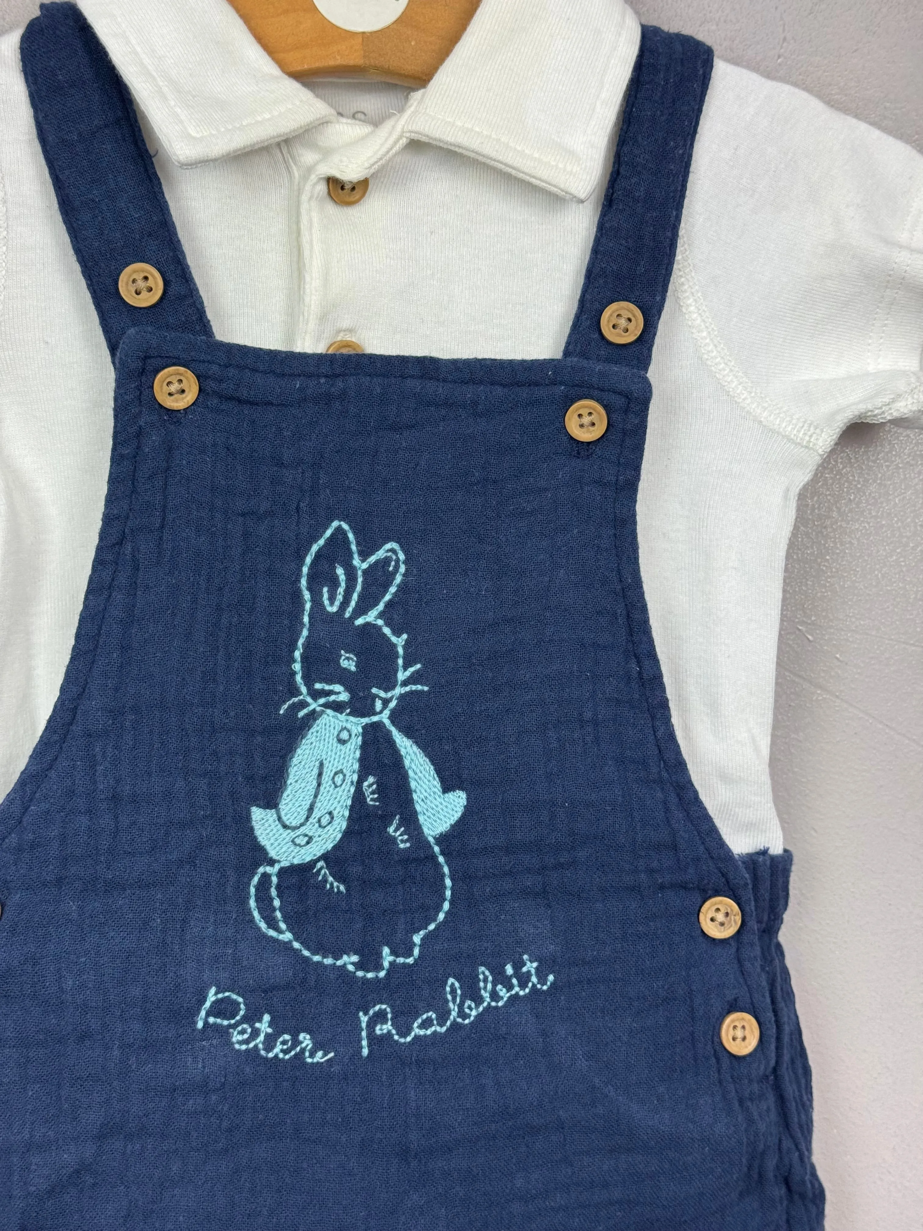 M&S Peter Rabbit Navy Dungarees 3-6m