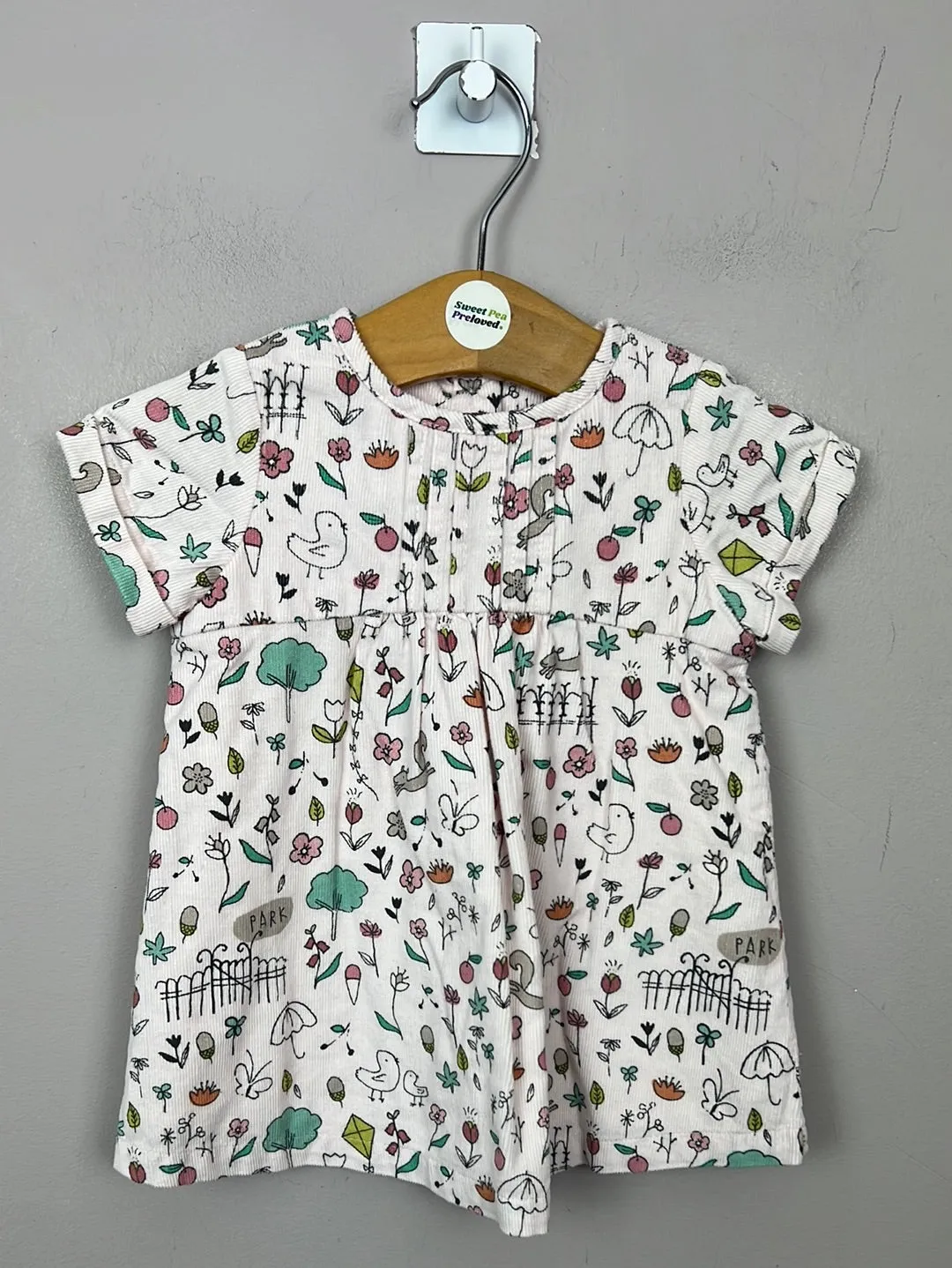 M&S pink park life needlepoint dress 0-3m