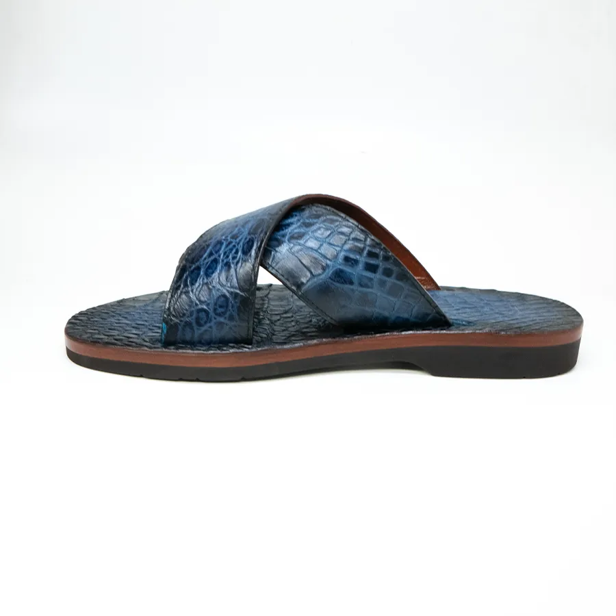 Marco Di Milano Elio Hand Painted Navy All Over Alligator Sandals
