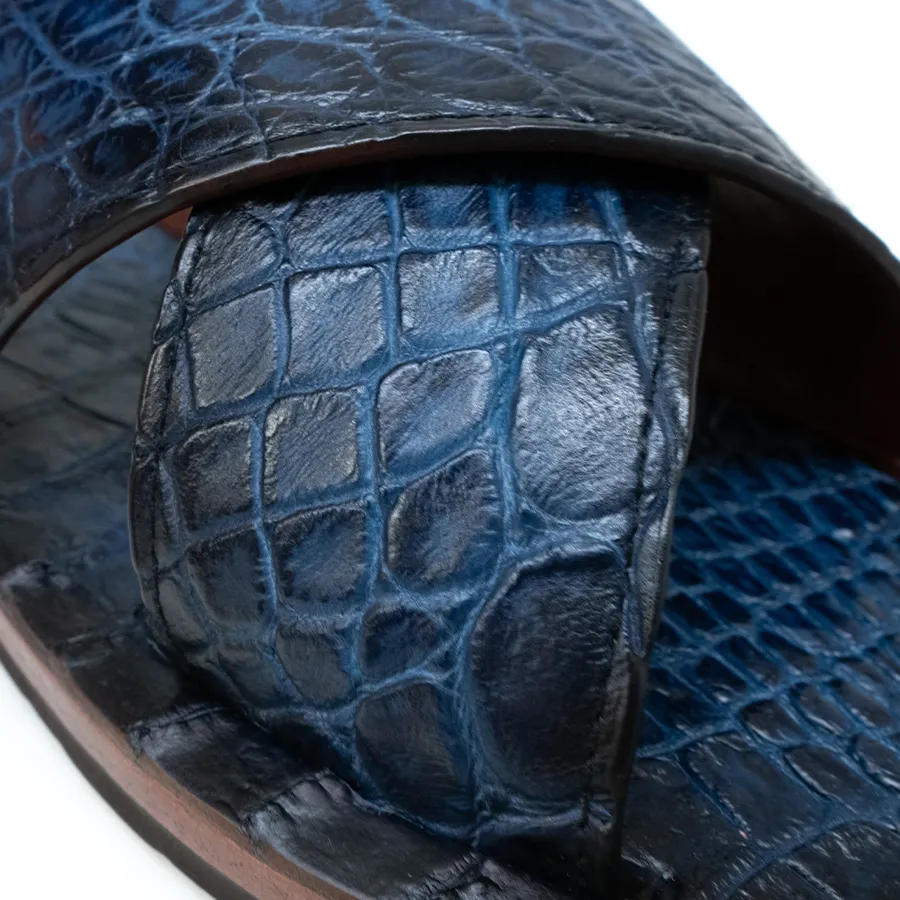 Marco Di Milano Elio Hand Painted Navy All Over Alligator Sandals