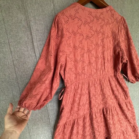 Marine Layer Willow Eyelet Embroidered Puff Sleeve Tiered Midi Dress Size Large