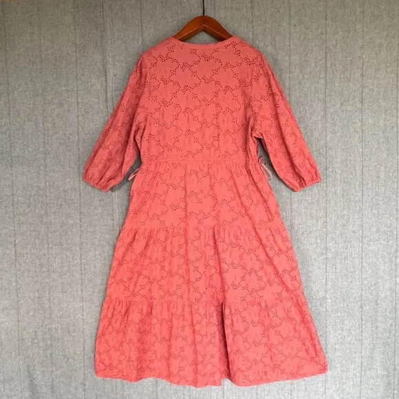 Marine Layer Willow Eyelet Embroidered Puff Sleeve Tiered Midi Dress Size Large