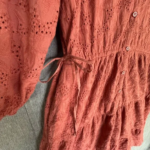 Marine Layer Willow Eyelet Embroidered Puff Sleeve Tiered Midi Dress Size Large