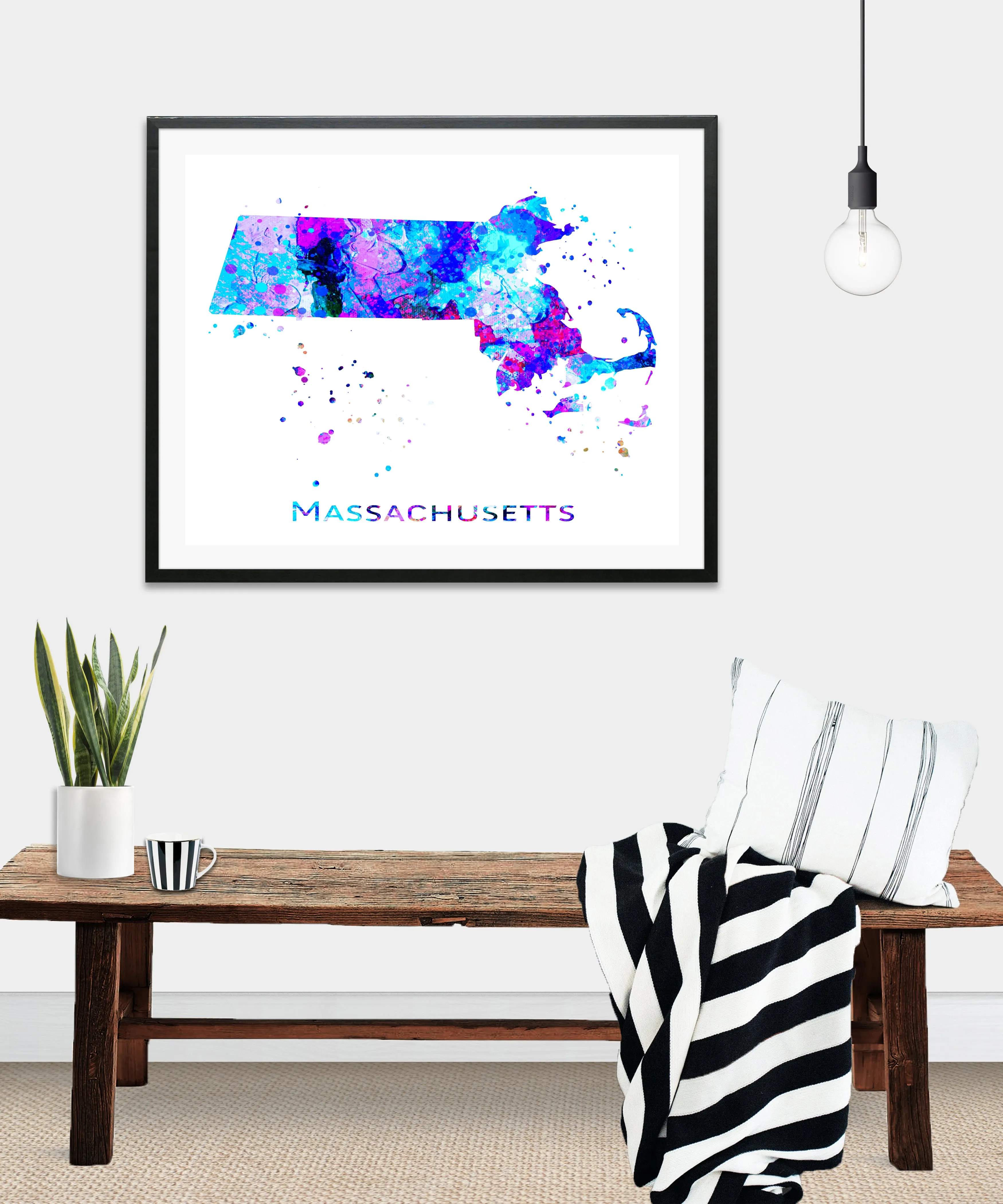 Massachusetts Map Art Print - Unframed