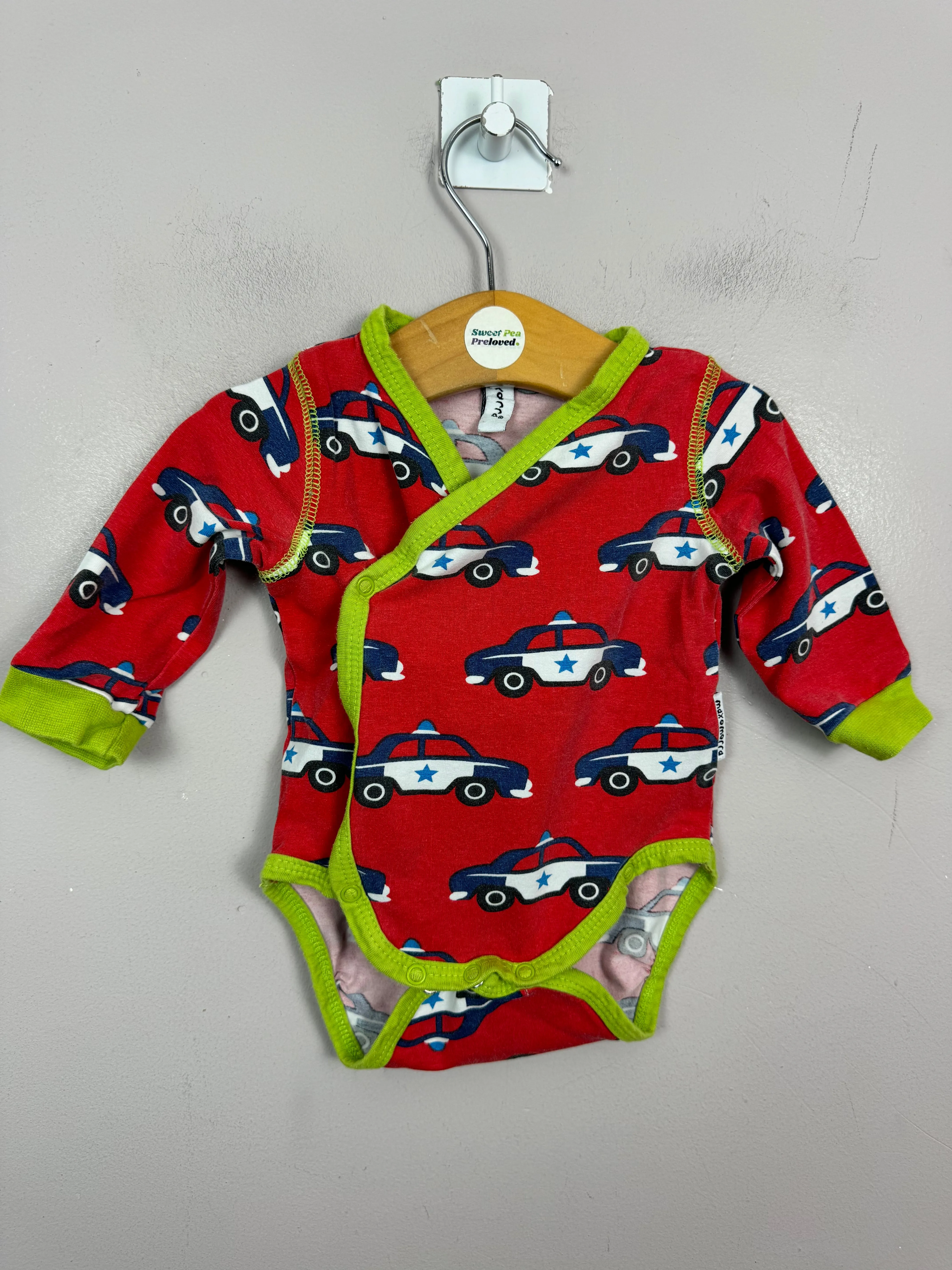 Maxomorra Red Police Car Bodysuit 0-3m