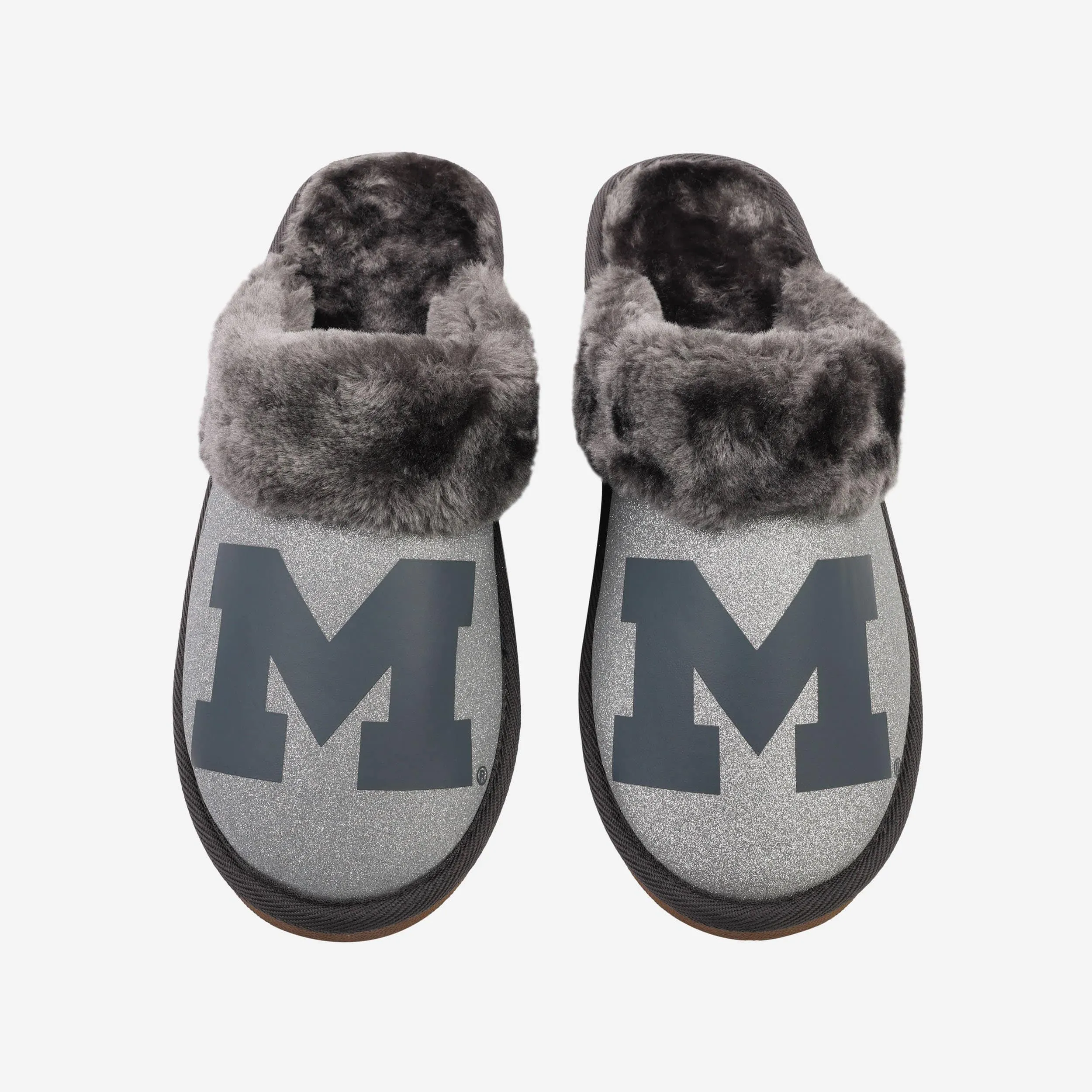 Michigan Wolverines Womens Glitter Open Back Fur Moccasin Slipper
