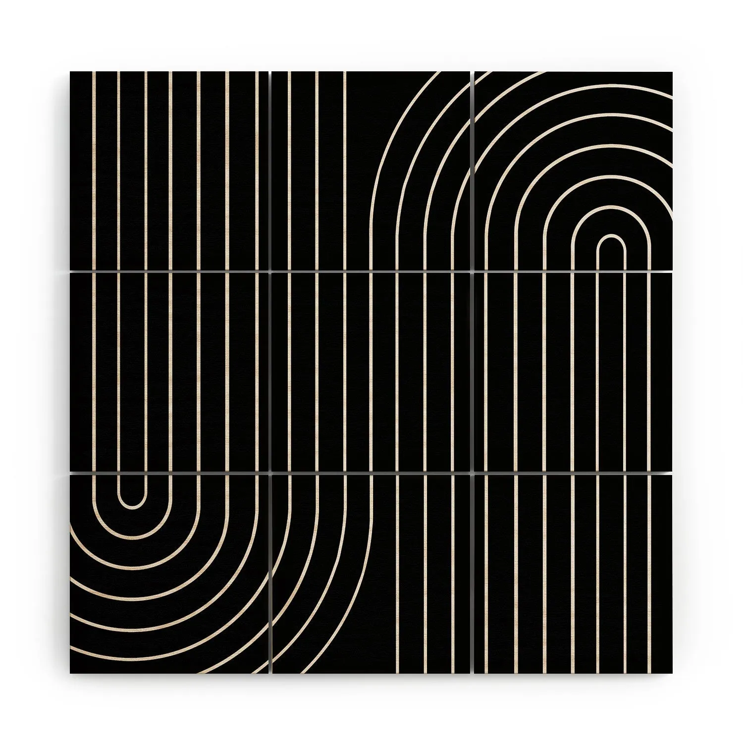 Minimal Line Curvature Black Wood Wall Mural