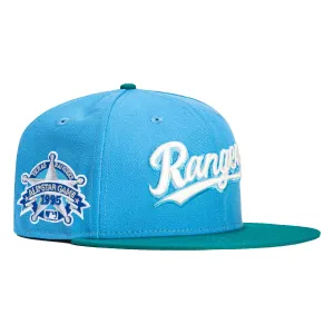 New Era 59Fifty Caribbean Waters Texas Rangers 1995 All Star Game Patch Script Hat - Light Blue, Teal