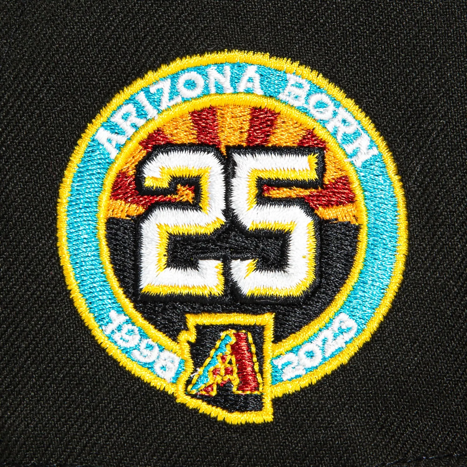 New Era 59Fifty Mar Mad Arizona Diamondbacks 25th Anniversary Patch 2001 Word Hat - Black, Sedona Red, Neon Blue