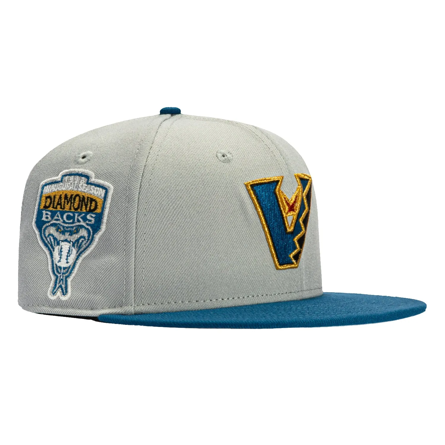 New Era 59Fifty Prehistoric Pack Arizona Diamondbacks Inaugural Patch Upside Down A Hat - Grey, Indigo