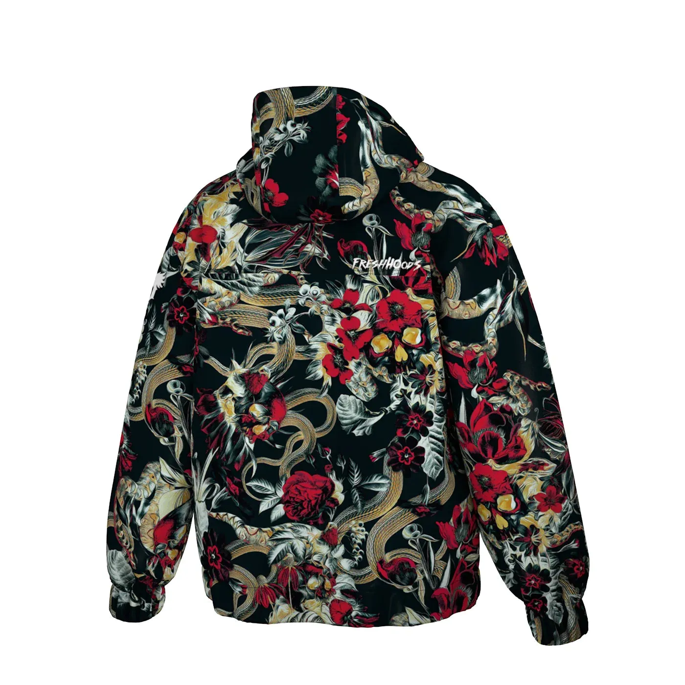New with tags! Fresh Hoods Crimson Bloom Windbreaker with packable bag! Sz M! Loose Fit! Retails $138 US 