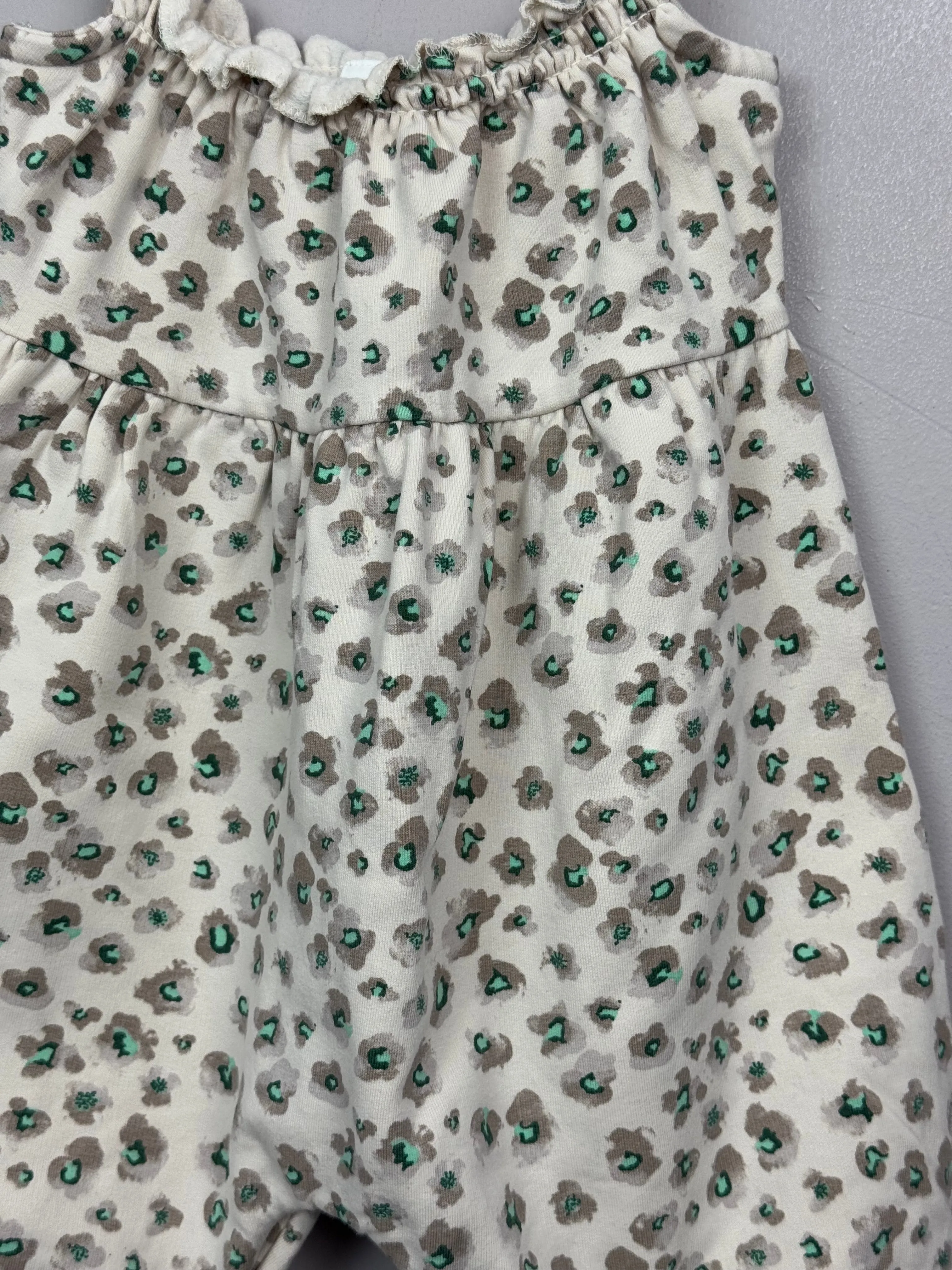 Next cream cosy leopard dungarees 3-6m