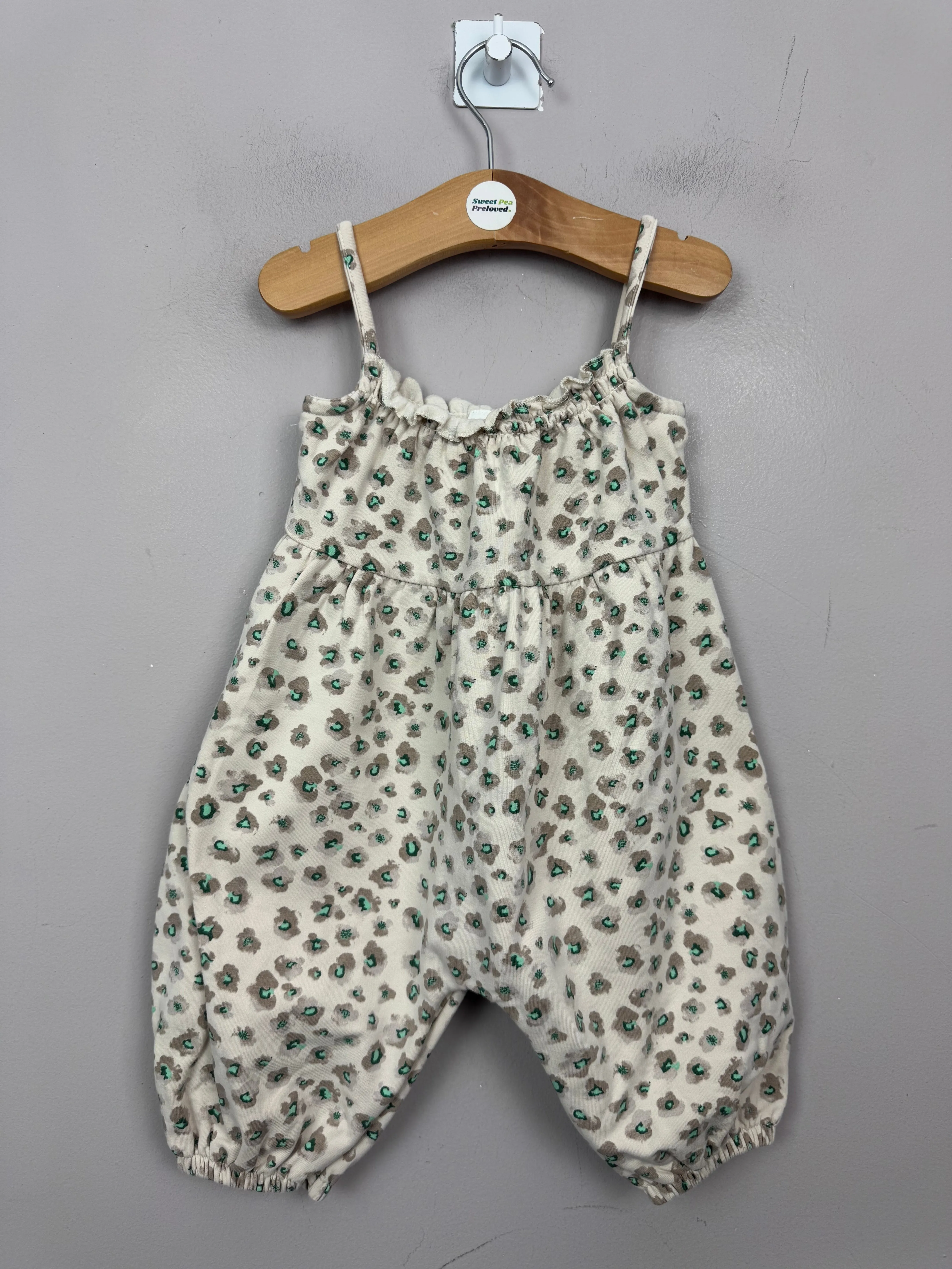 Next cream cosy leopard dungarees 3-6m