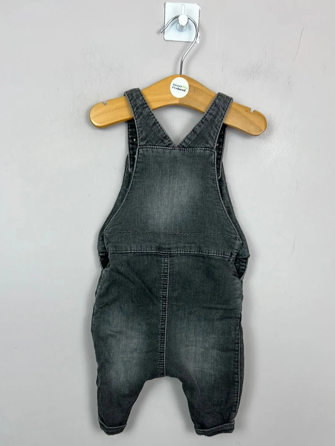 Next grey denim roarsome dungarees 0-3m