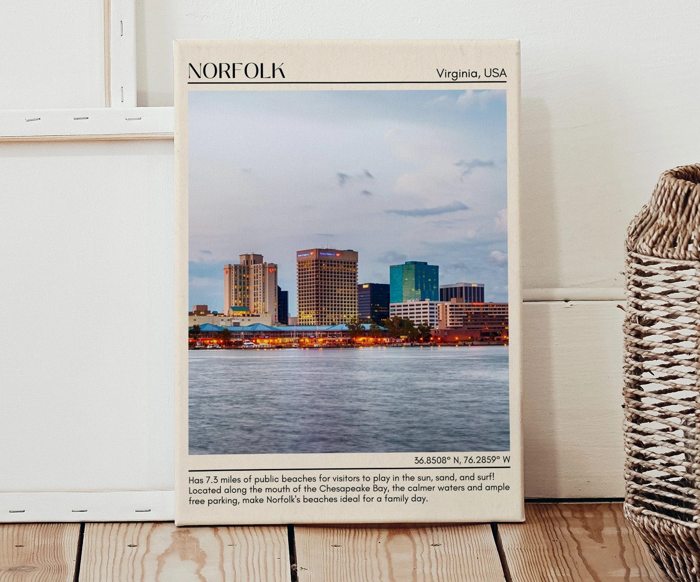 Norfolk Minimal Wall Art, Virginia, USA