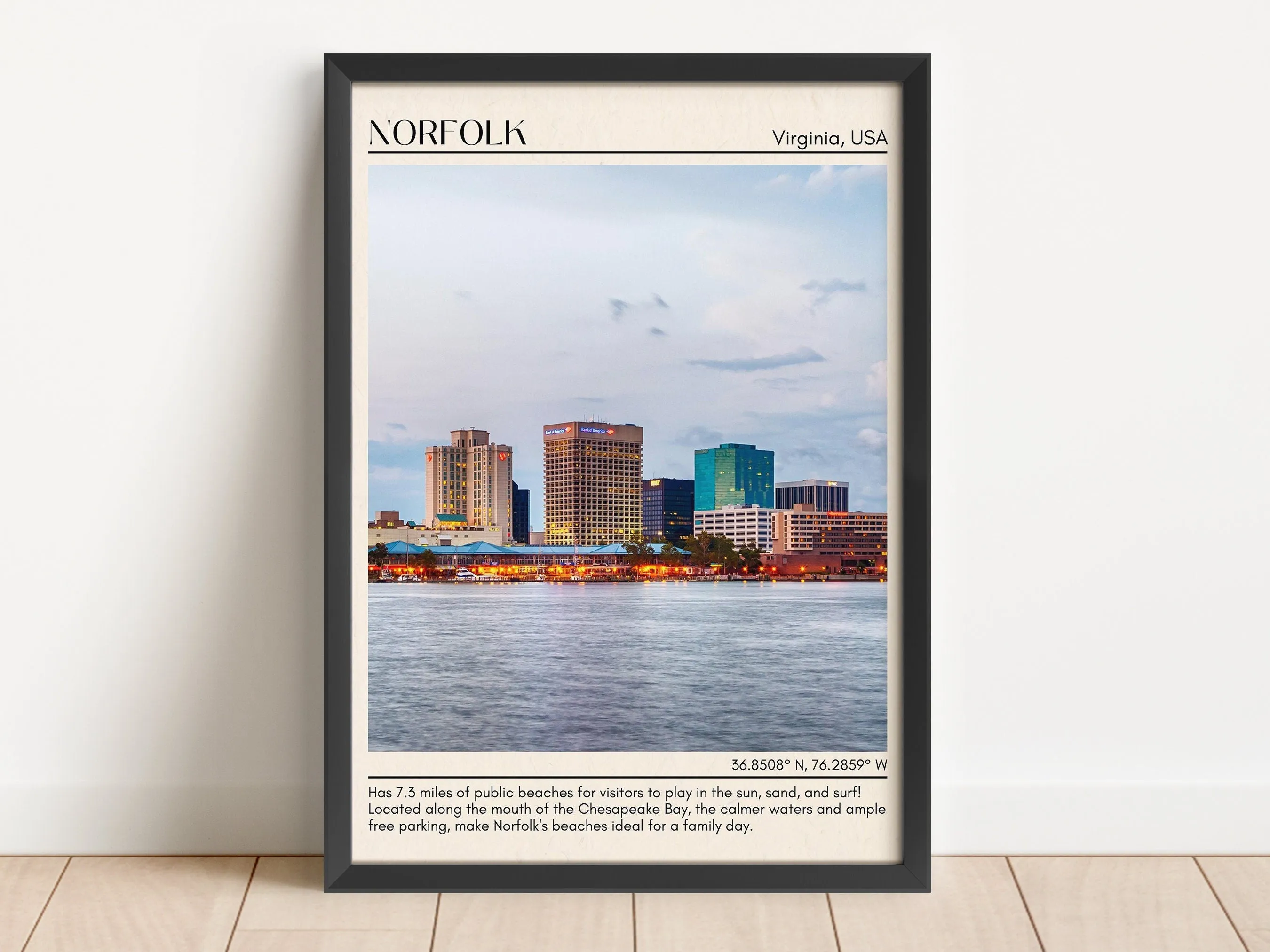 Norfolk Minimal Wall Art, Virginia, USA