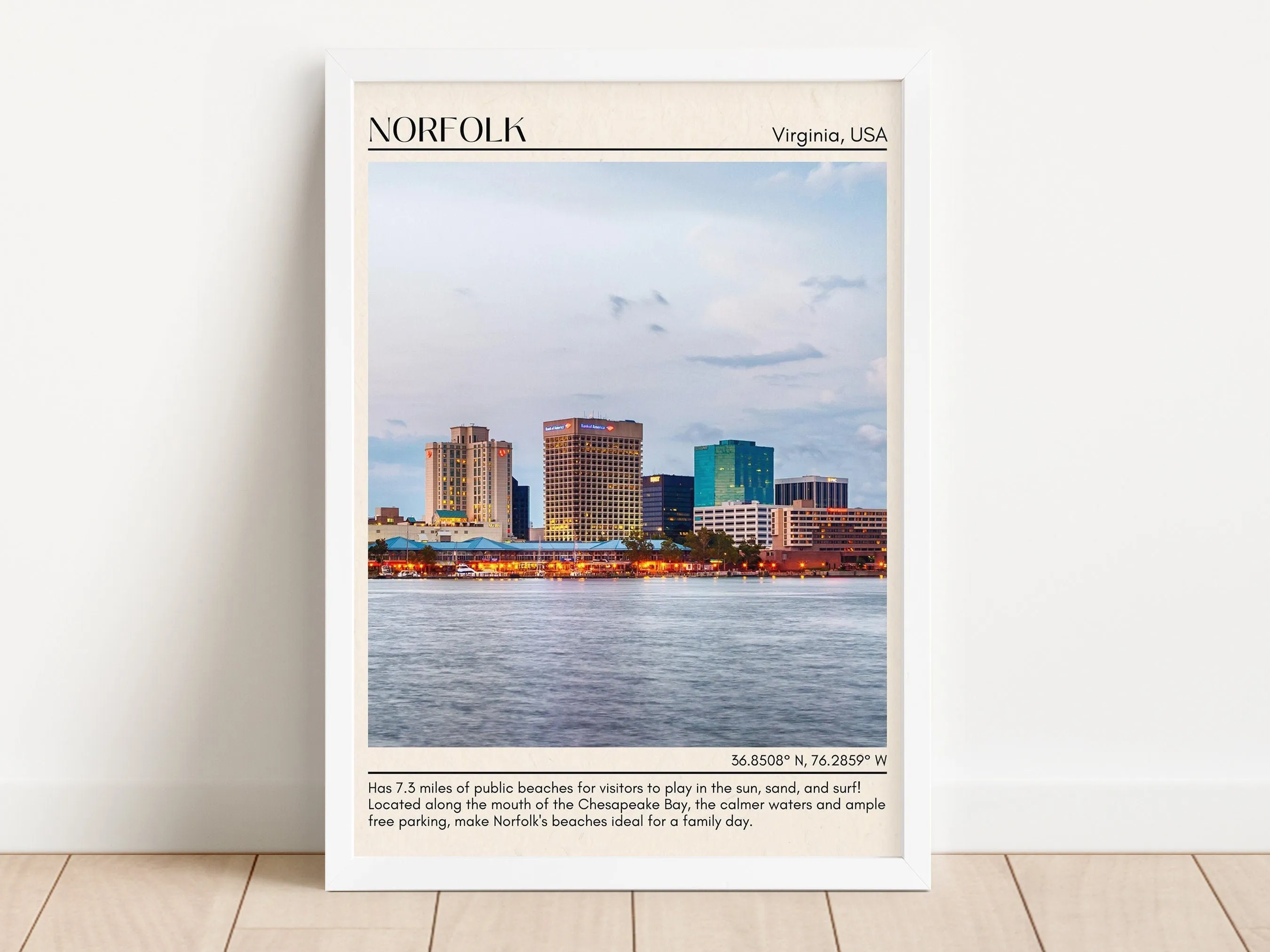 Norfolk Minimal Wall Art, Virginia, USA