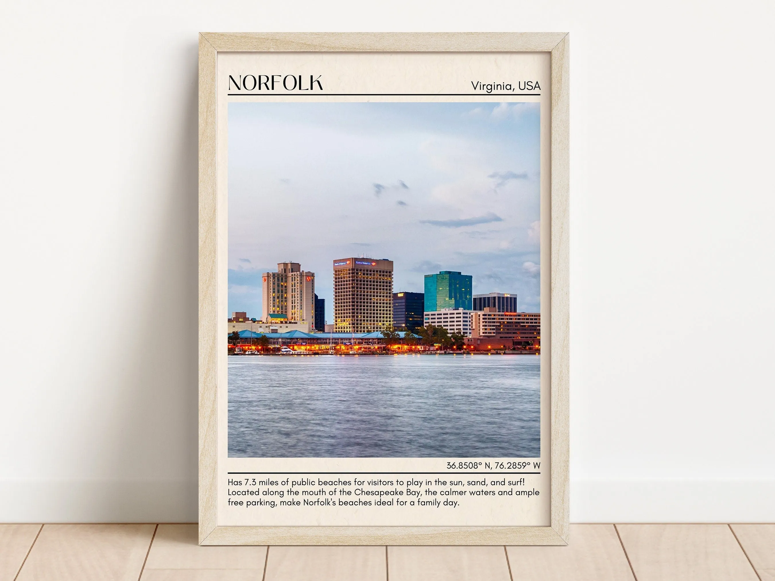Norfolk Minimal Wall Art, Virginia, USA