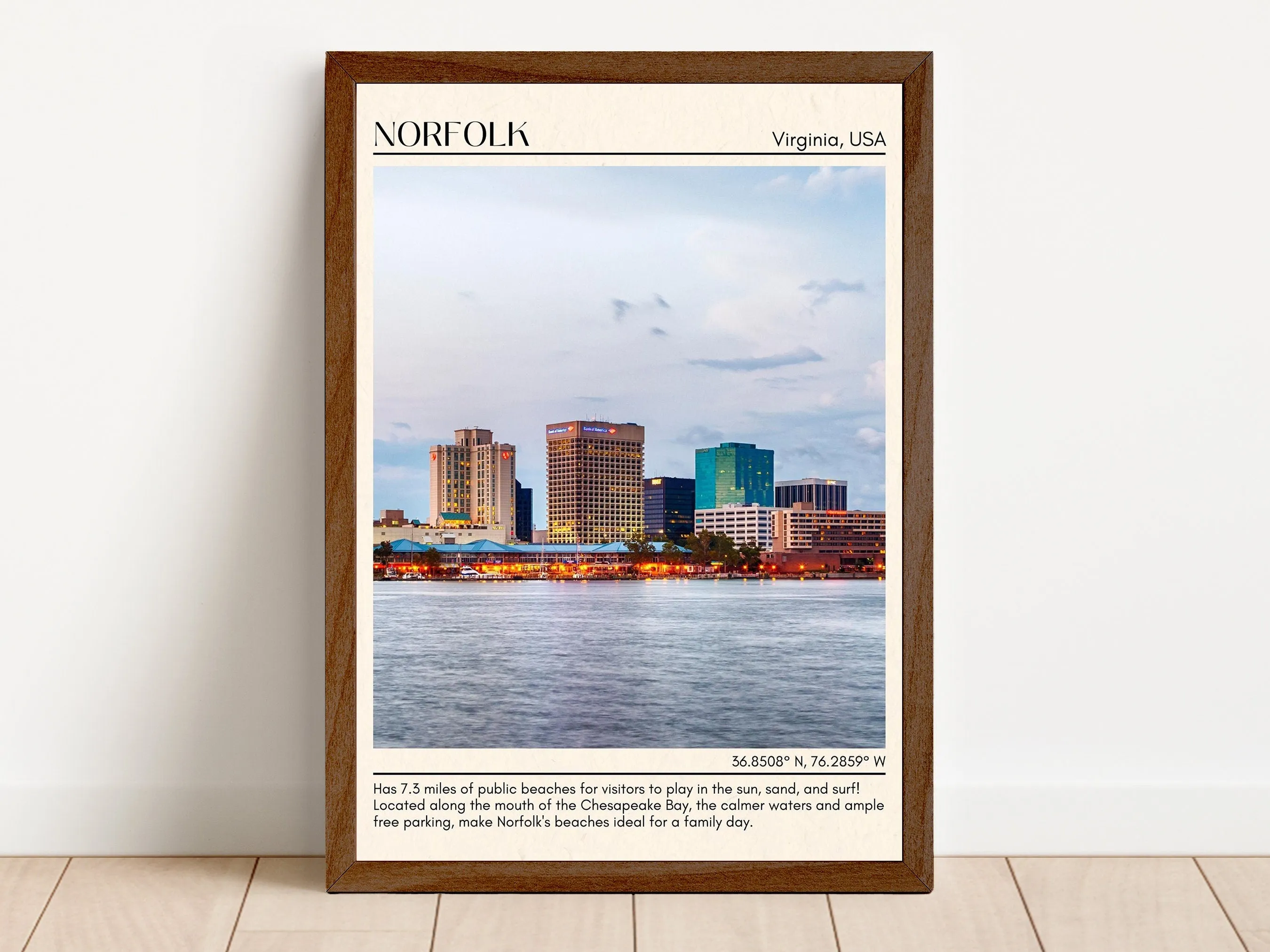 Norfolk Minimal Wall Art, Virginia, USA