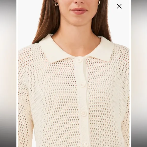 Open Stitch Collar button up winter Cardigan sweater. cream colored. Size M. NEW