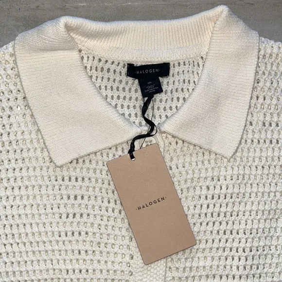 Open Stitch Collar button up winter Cardigan sweater. cream colored. Size M. NEW