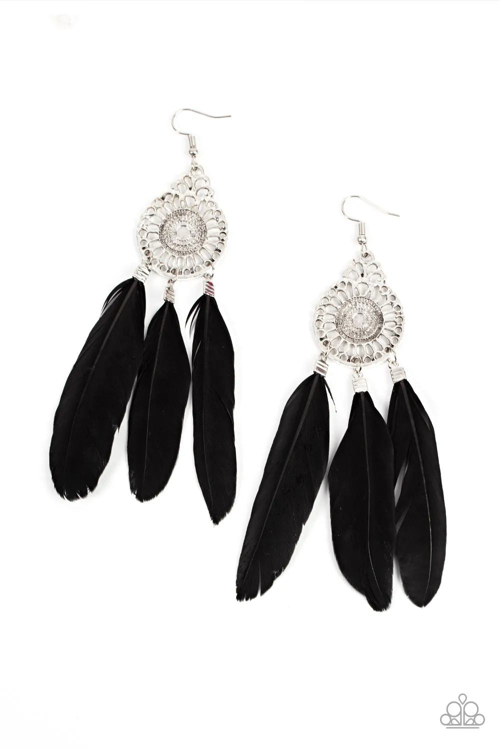 Paparazzi Pretty in PLUMES - Black Feather Earrings