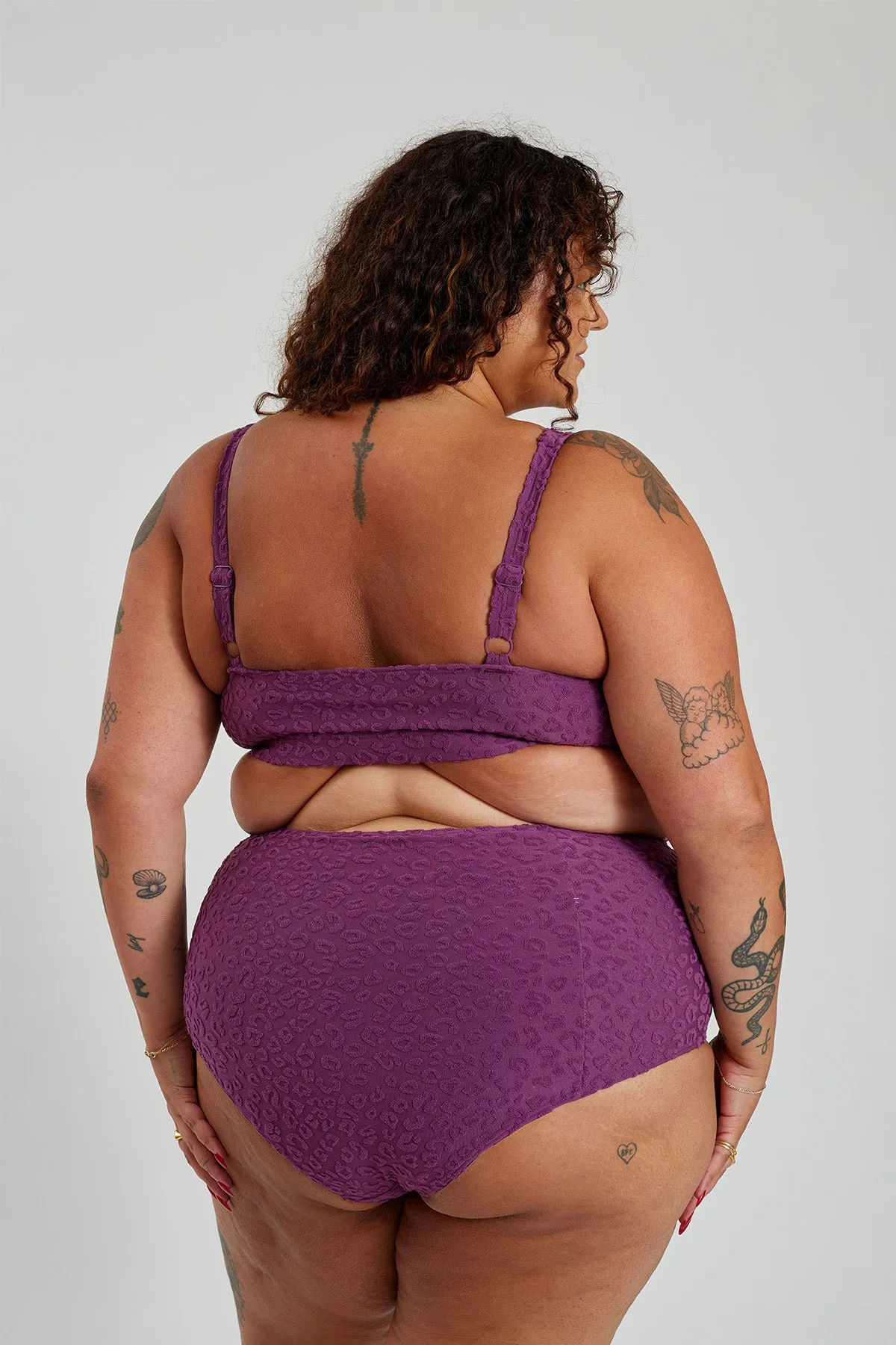 Penelope Bikini Bottom Curve - Textured Leopard Grape