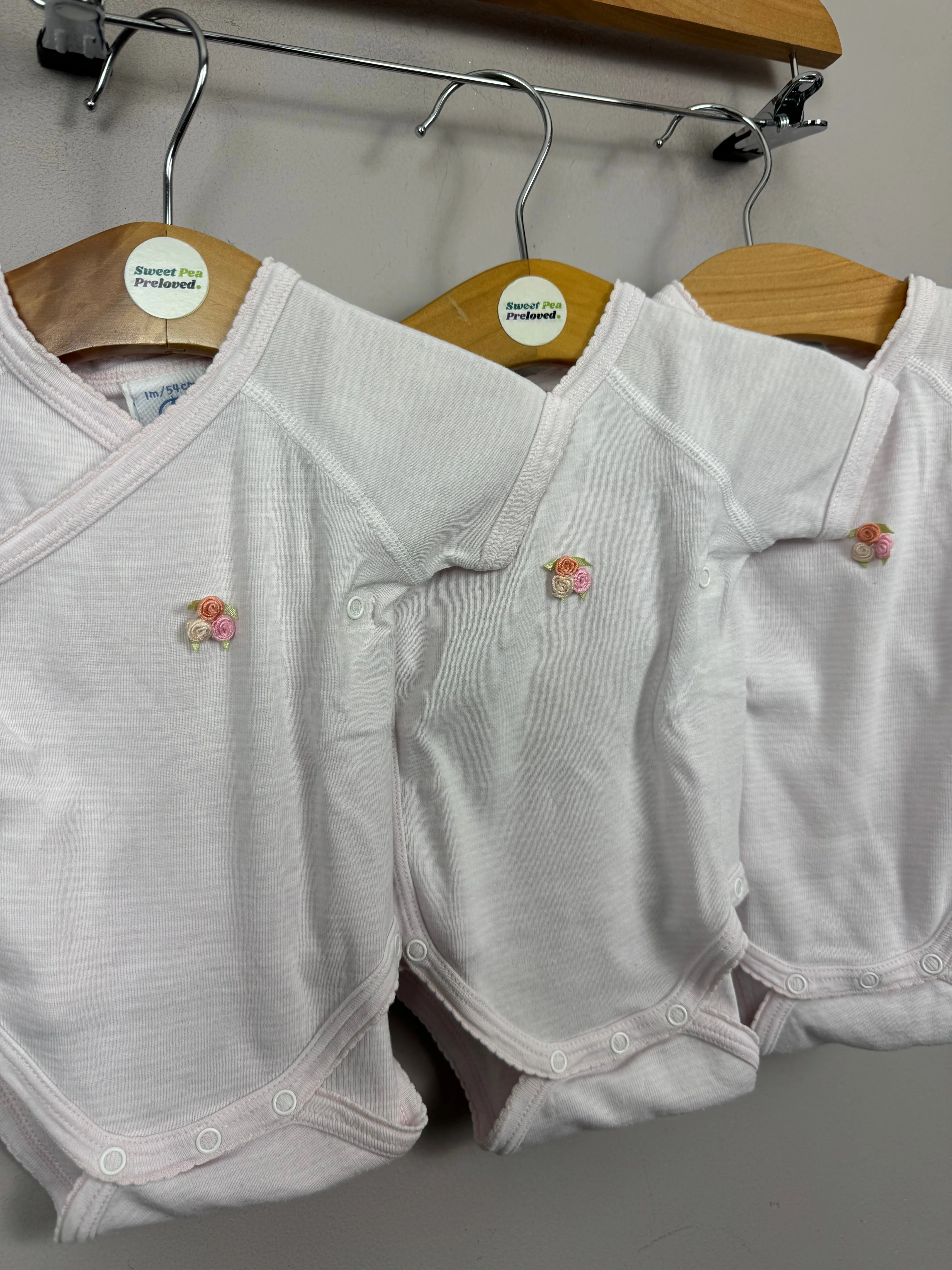 Petit Bateau Rose Bud Bodysuits - 1 Month