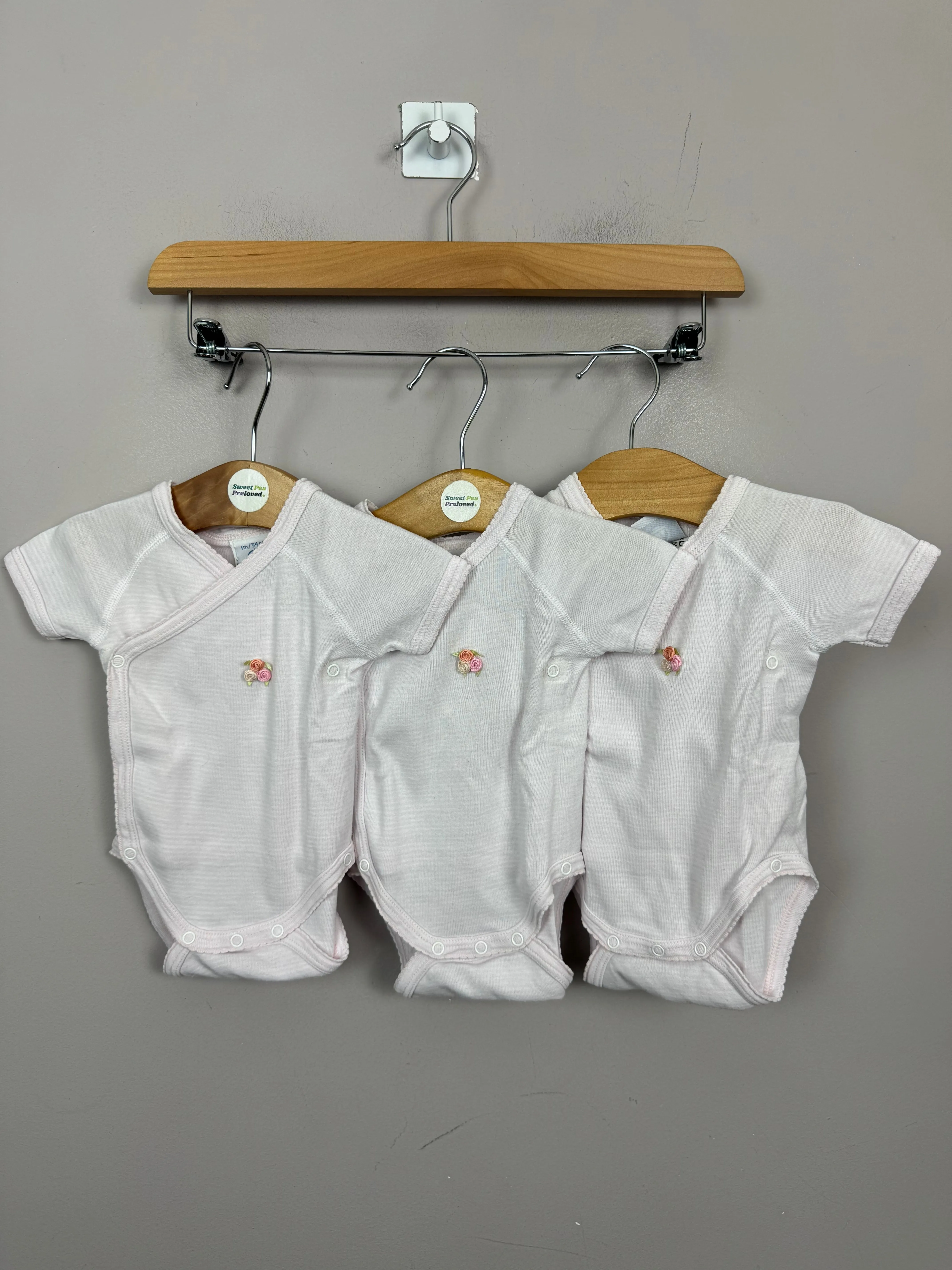 Petit Bateau Rose Bud Bodysuits - 1 Month
