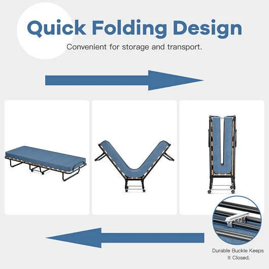 Portable Folding Bed with Memory Foam Mattress and Sturdy Metal Frame Made in It
