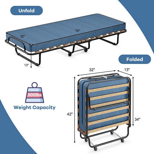 Portable Folding Bed with Memory Foam Mattress and Sturdy Metal Frame Made in It
