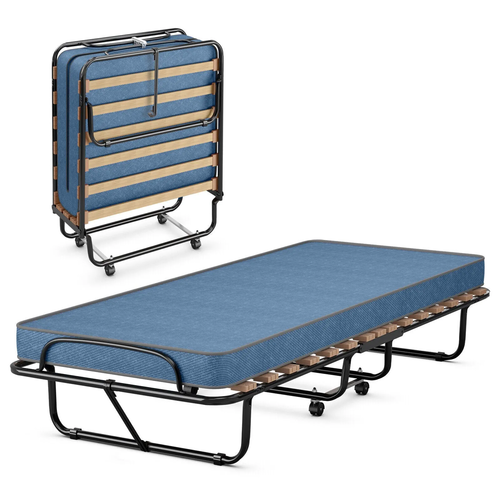 Portable Folding Bed with Memory Foam Mattress and Sturdy Metal Frame Made in It