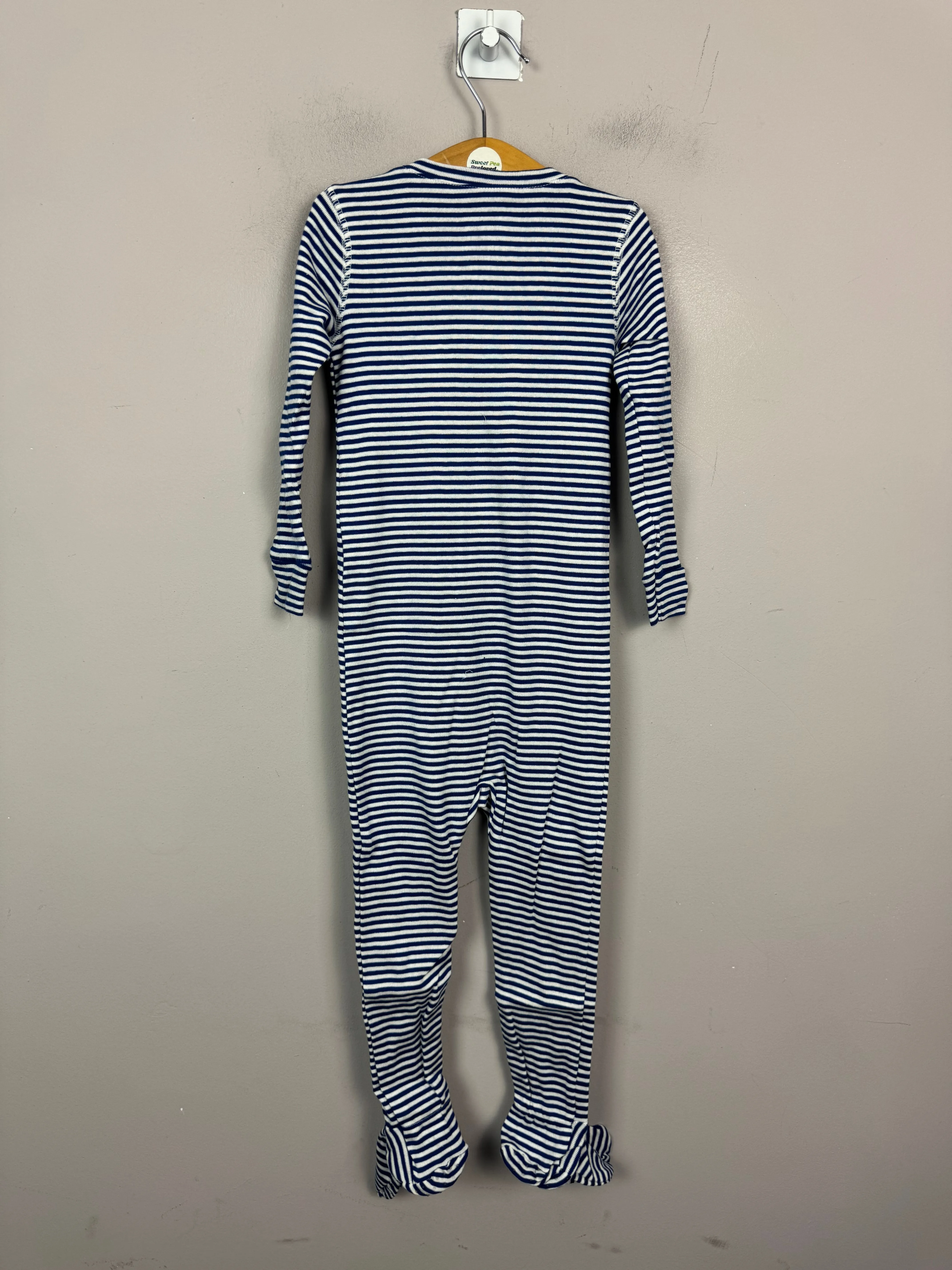 Primary Organic Sleepsuit - Fine stripes, Blue (New) NB, 0-3, 6-9, 18-24m