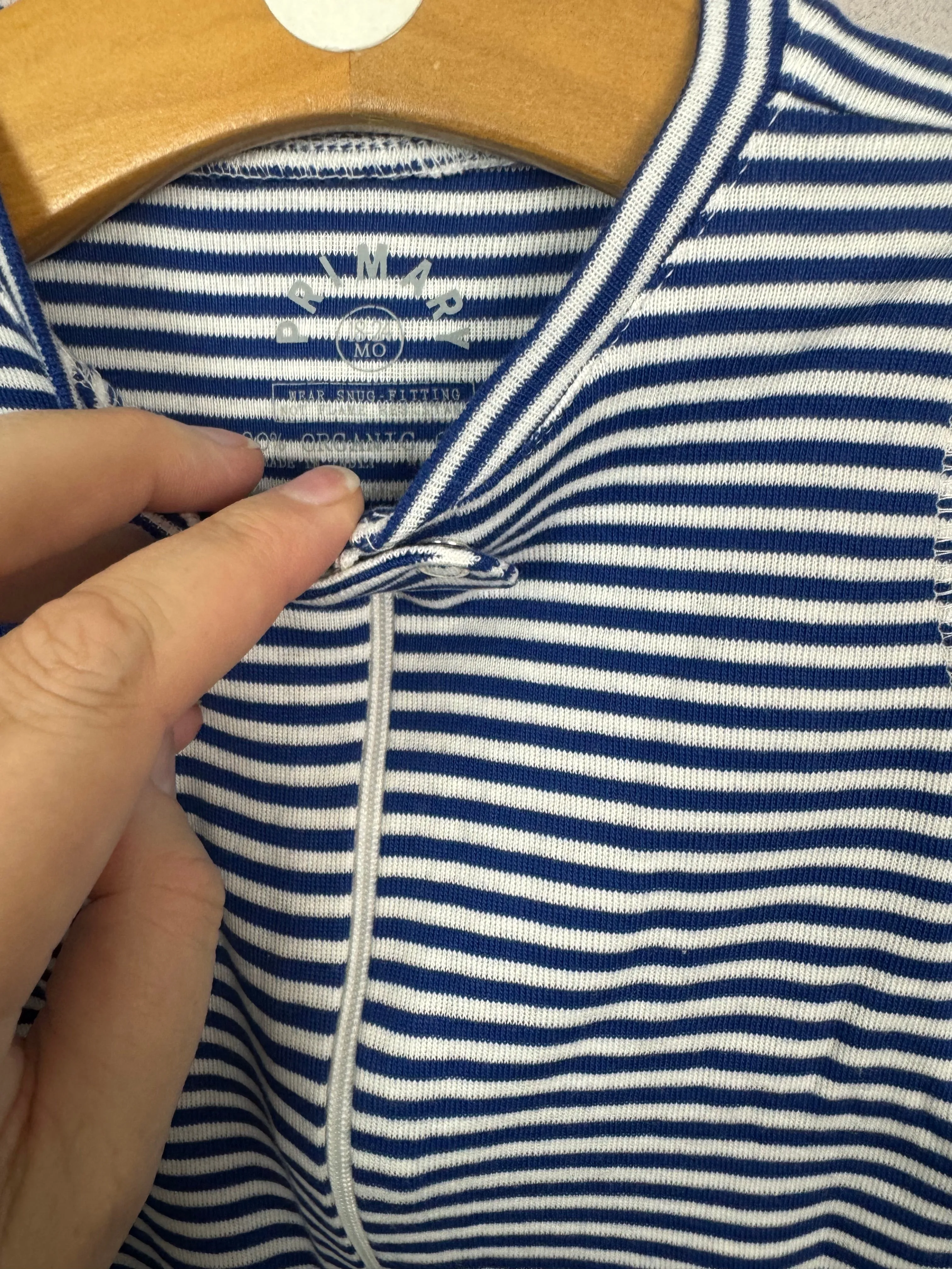 Primary Organic Sleepsuit - Fine stripes, Blue (New) NB, 0-3, 6-9, 18-24m