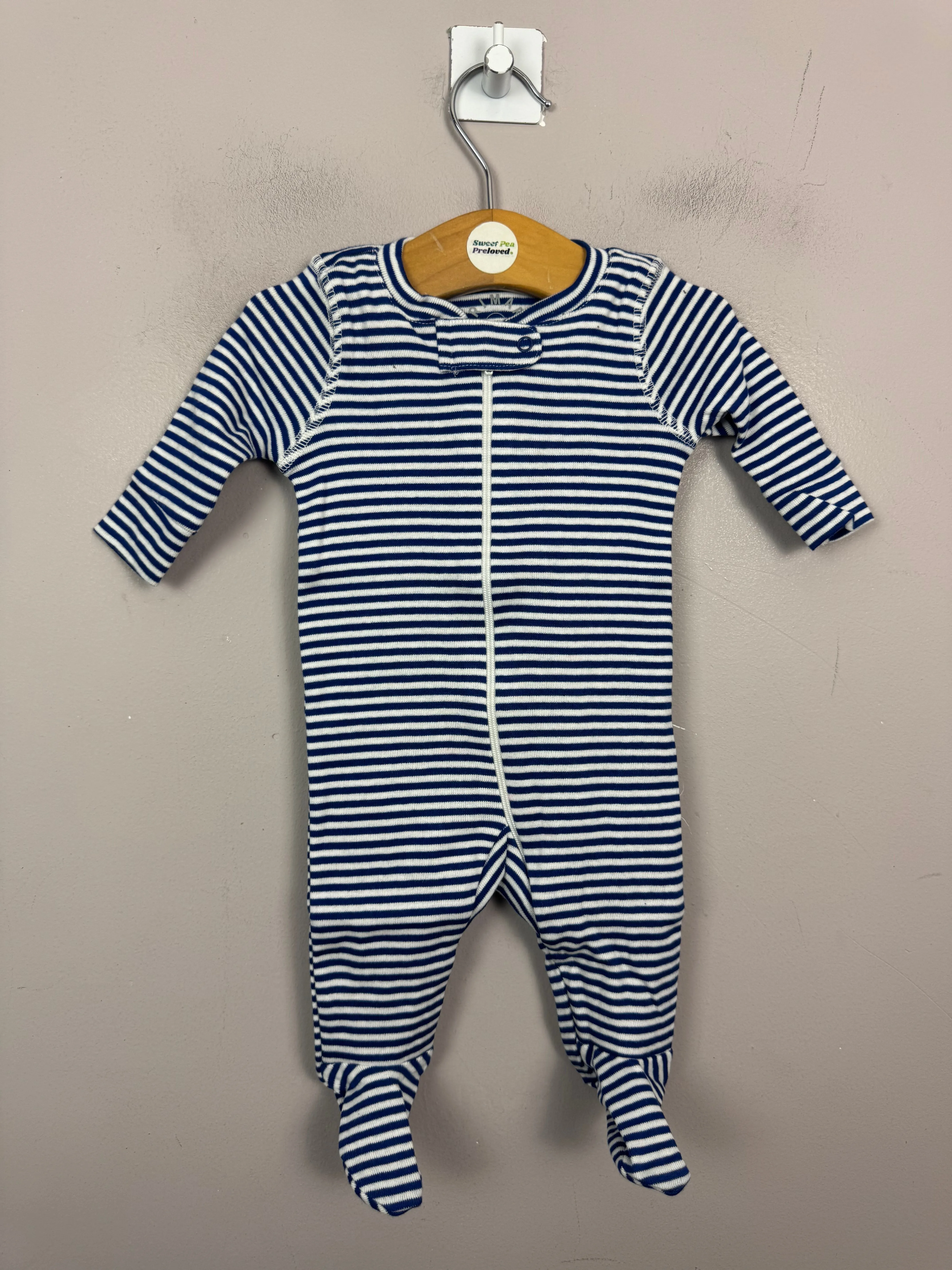 Primary Organic Sleepsuit - Fine stripes, Blue (New) NB, 0-3, 6-9, 18-24m